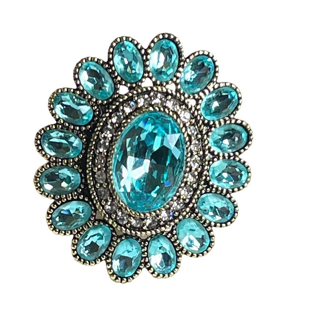 Large Retired Heidi Daus London Blue Topaz crystal Ring flower ottoman style